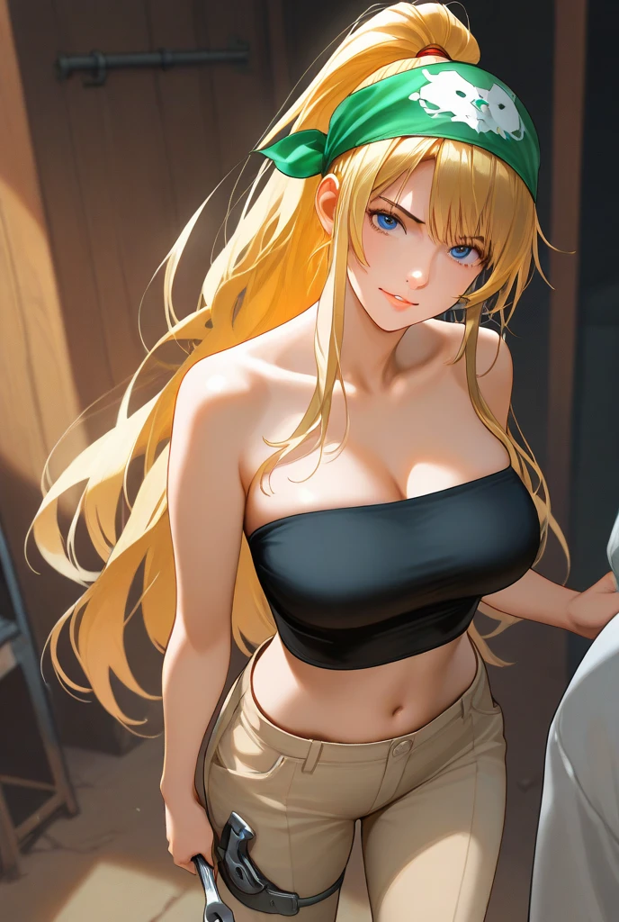 masterpiece, best quality, absurdres, perfect anatomy, 1girl, solo, Laykus, long hair, hair flower, bikini, cleavage, smile, arms behind back, leaning forward, (((upper body))), cum on face, detailed eyes, cum on breasts, green eyes, blush