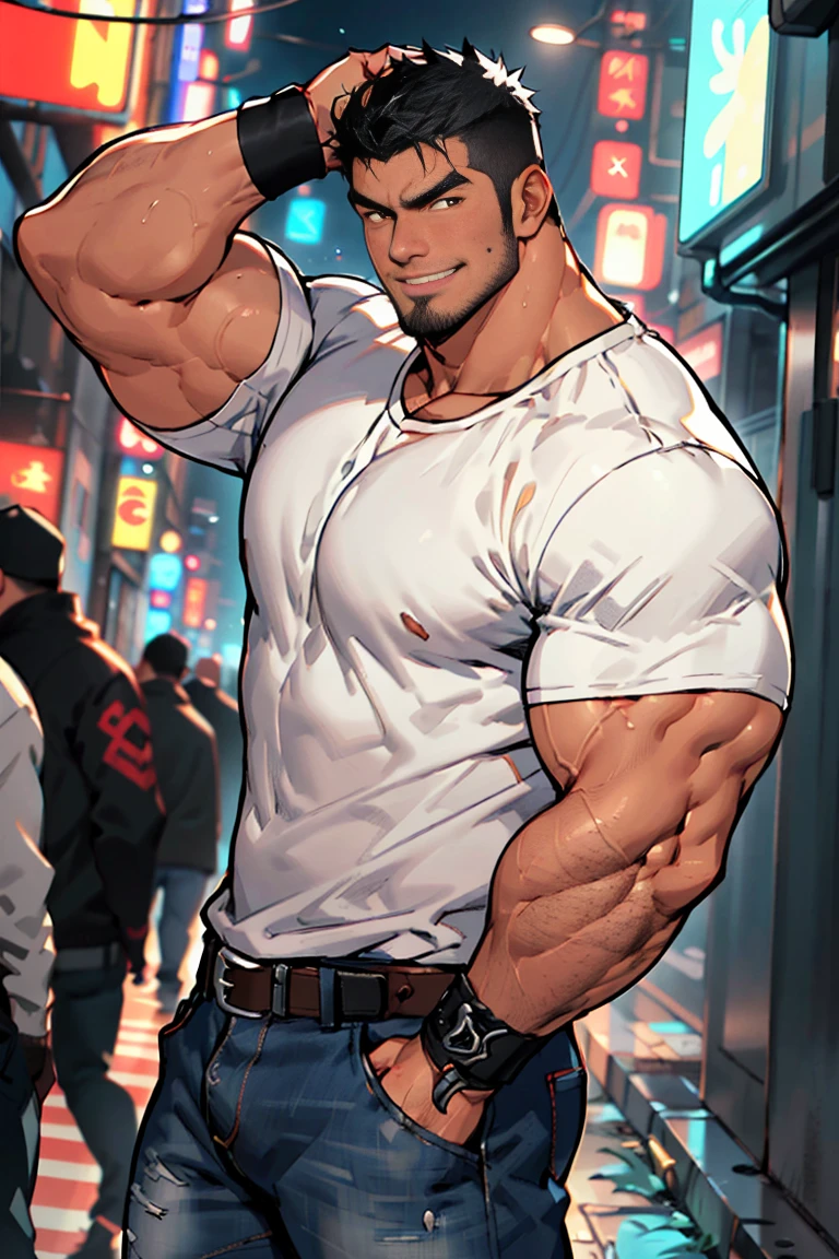 (masterpiece,The best quality,H),1 person,Naked Man,Very shy,Face turns red,shy,muscular,Upper body,Eyes look at the audience,Nude,(Nude),Blue eyes,No shirt,Upper body,short blue-purple hair,Youthful feeling,young,(Fluorescent lamp),(One color),(Blue background),Grey Striped Shorts,Stout,Broad shoulders,Strong without being bulky,Slender body,((Look down from above)),Hairy body,Covered with muscles,Very strong,strongman,huge,maximum,Facial Cleansing,Clean face,Chest muscle expansion,background:A hanger full of clothes,