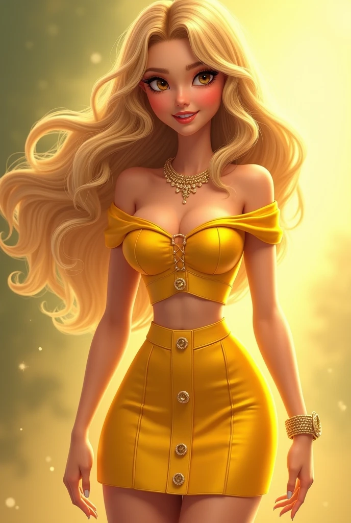 tall caucasian woman; 25 years old; long blonde wavy hair; green eyes; pale Caucasian skin; hourglass shape; very large breasts; Disney-style, CGI; best quality; high definition; trending on artstation; complex volumetric lighting; low incandescent lighting; shadows; at a party in a luxury apartment; jaw dropping beauty; gorgeous figure; tanned skin; captivating; party clothes; party dress;