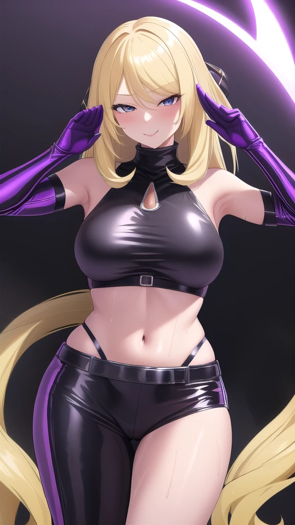 (8k, RAW photos, top quality, masterpiece: 1.2), (High Quality), ray tracing, HDR, (High Details), (Face detail), (Shadow Detail), (amplected), stylized blush, 3d, 3d render, 1girl, solo, masterpiece, best quality, high quality, highres, 4K, beautiful eyes, lip gloss, makeup, woman, detailed, cleavage, thick thighs, 1girl, solo, masterpiece, best quality, high quality, highres, 4K, 1girl, solo, long hair, breasts, looking at viewer, blonde hair, hair ornament, long sleeves, parted lips, hair over one eye, blurry, coat, grey eyes, fur trim, eyelashes, floating hair, outstretched arm, pointing, fur collar, black coat, fur-trimmed coat