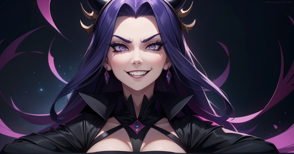 masterpiece, best quality, highres, Evelynn1, 1girl, solo, gray hair, k/da \(league of legends\), multicolored hair, yellow eyes, stylish hair, large breasts, busty body, micro bikini, smile, legs wide spread