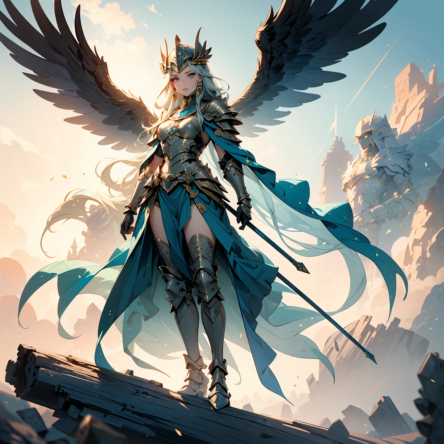 masterpiece, best quality, full body, clouds, sky, flying
morrigansmt, wings, armor, helmet, blonde hair, long hair, (colored skin:1.2), yellow eyes
