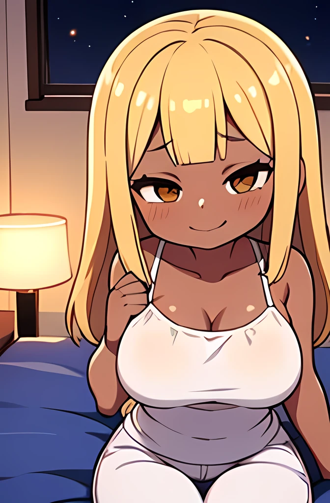 from below,high quality、high resolution、masterpiece、hetero,hug,(((sex,intercourse with a man,virginal penis,cum shot,girl_on_top,straddling,nsfw))),(1boy,1girl),(bedroom,lying on bed),(Hyuuga miki,Final Romance, Long hair, Blonde hair,((Brown skin:1.5)),purple hair band),a lot of sweat、sigh、embarrassing,(in heat,orgasm,blush:1.3),(sweat:1.3),(steam:1.3)