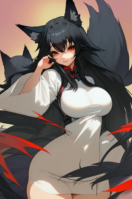 girl, big breasts, wide, black fur, Red eyes, with exotic clothes, ebony black skin