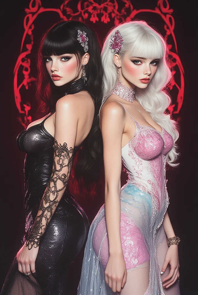 Woman, Dynamic Pose, Succubus, Dynamic, Beautiful Eyes, Beautiful Face, Tall, White Hair, Neck Tattoo, Dan dos Santos Art, Hell Decor