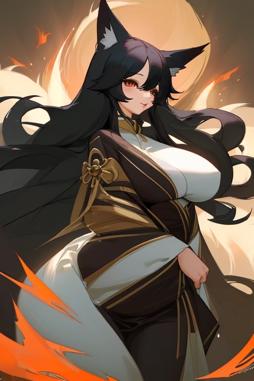 furry, female, fox, black body, black fur, night, glowing hairs, fluffy tails, breasts, tribal outfit, pregnant