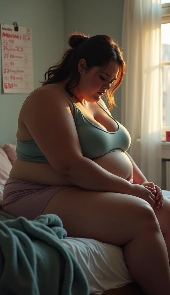 a 10 year old obese girl, chubby cheeks, round face, double chin, thick arms and legs, wearing a , sit in a bed, realistic, detailed, highly detailed, intricate details, photorealistic, 8k, masterpiece, cinematic lighting, dramatic shadows,