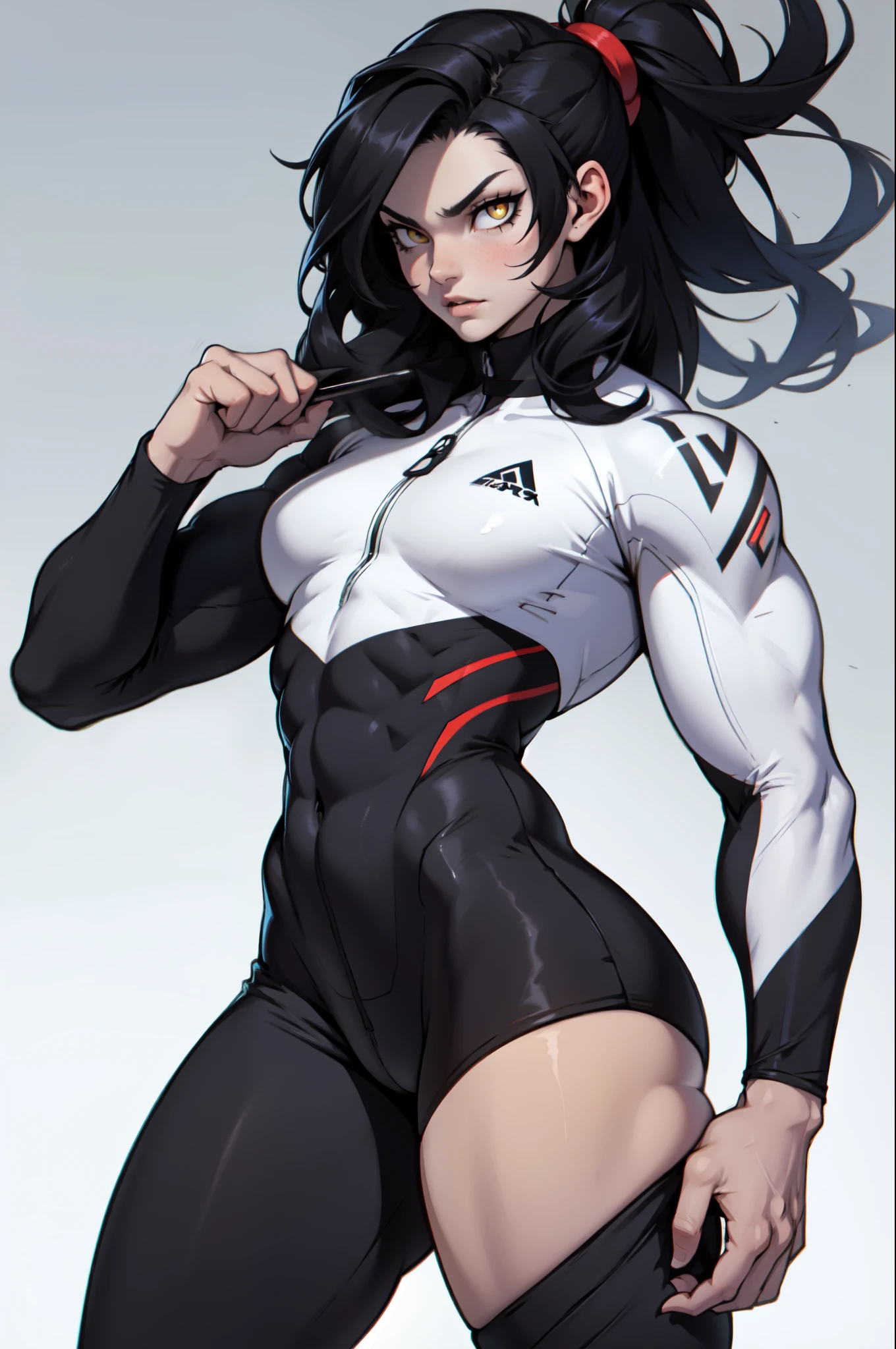 perfect female anatomy muscular girl big breasts empty eyes embarrassed black hair yellow eyes pale skin perfect female anatomy perfect female anatomy