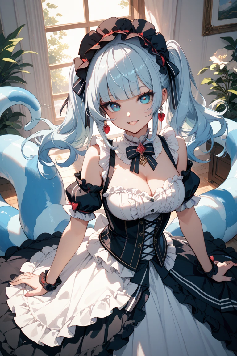 In pitch black，The figure of the succubus looms，It looks perfect，Her smiling chest rose and fell，The tulle-like clothes could not hide her perfect body at all，Snow-white and smooth skin at a glance。