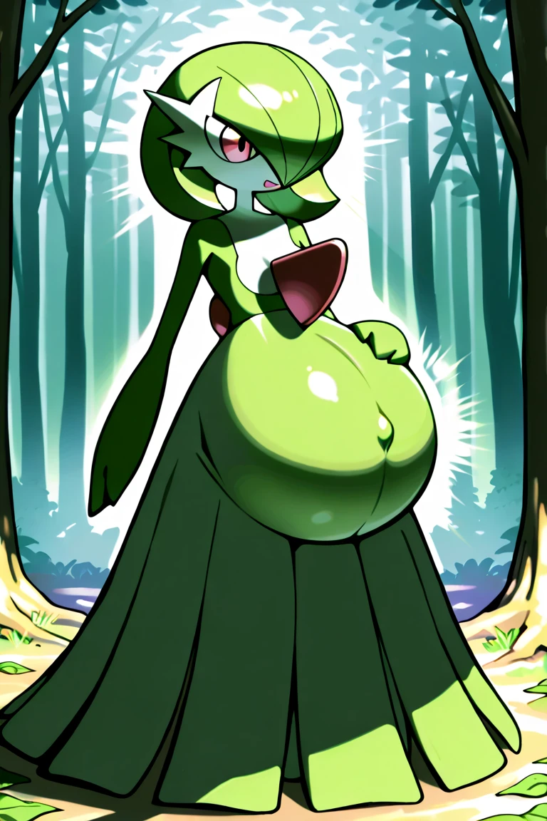giant mushroom girl, {{{GIGANTIC}}} breasts, green skin, yellow eyes, {{{EXTRA LONG}}} hair, red hair, forest, stepping on man