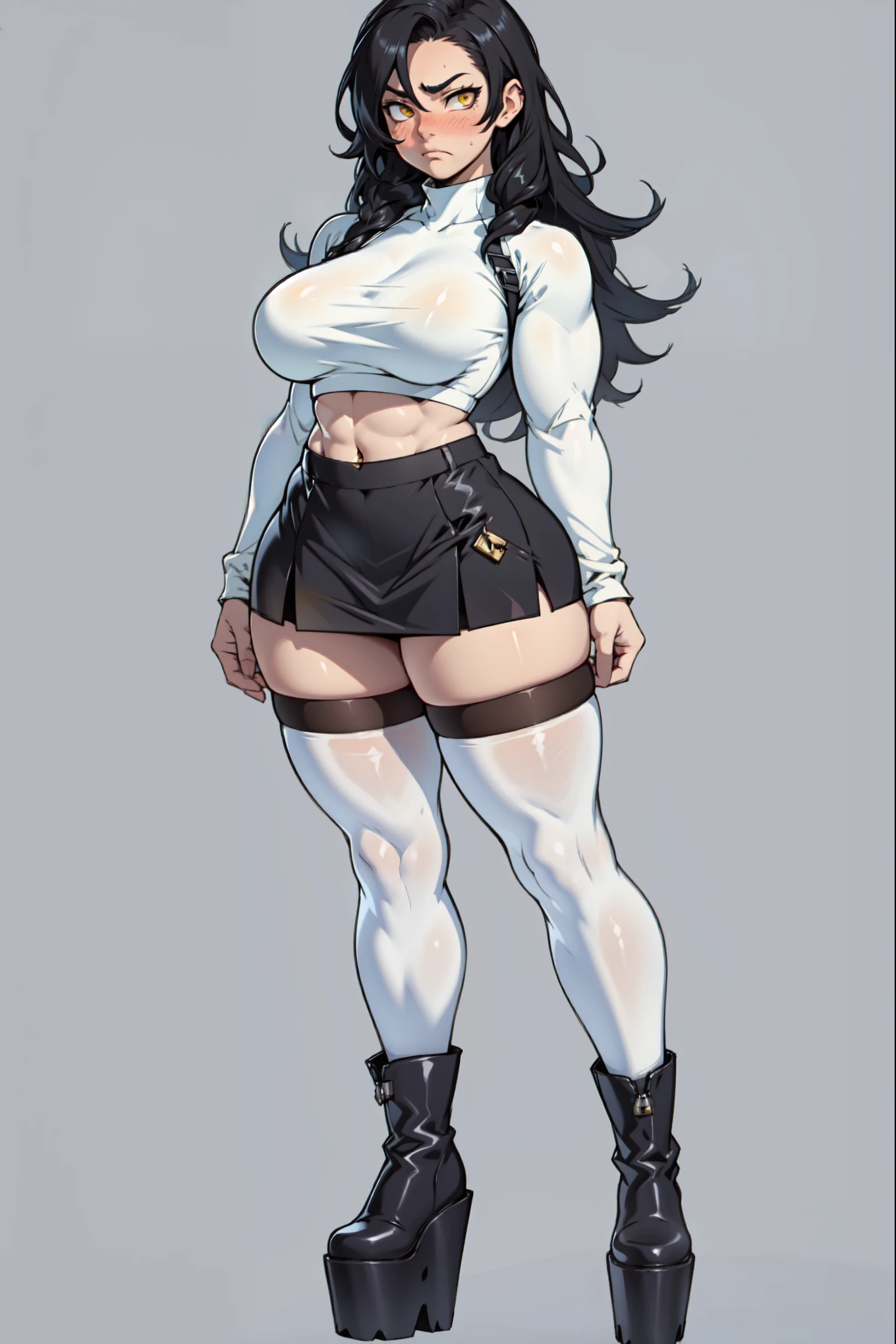 One Girl,Precise five fingers,{Knee-high socks}、(((Wide Hips)))、 (((plump and thick thighs)))、((Big Ass))、(Big Breasts) Embarrassed look,whole body、Long Hair、Sexy pose,Tank top、pants、Tight clothing