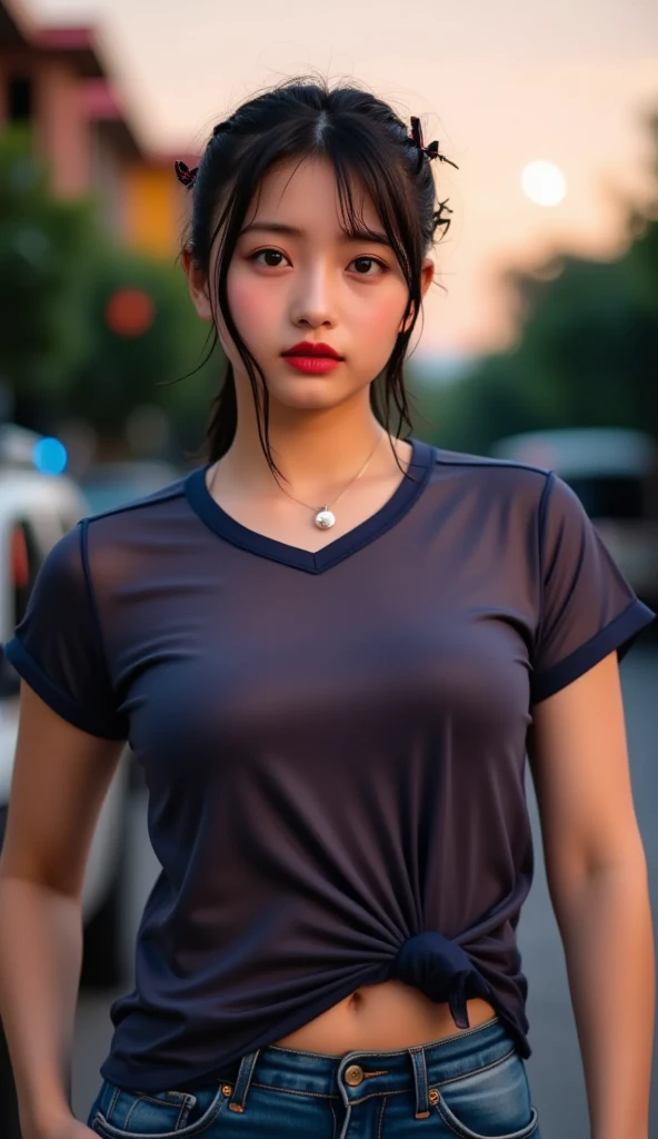Random Pause, Mix 4, (8k, Original photo, Highest quality, masterpiece: 1.45), (Actual, Vibrant: 1.37), Skinny Japanese woman, One Girl, charm, City view, night, rain, Wet, smile、Professional Lighting, Photon Mapping, Radio City, Physically Based Rendering, Gradient black hair, Short Curly Hair, good looking, , The T-shirt is see-through,Torn clothes、 High resolution, 1080P, (Beautiful Face), (Detailed facial depiction), (Detailed description of the hand), (Detailed CG), Extreme light and shadow, Messy Hair, Lots of details, (exquisite features), (Highest quality photos), (Beautiful Eyes), Look in front of you, Thin clavicle,Fishnet tights