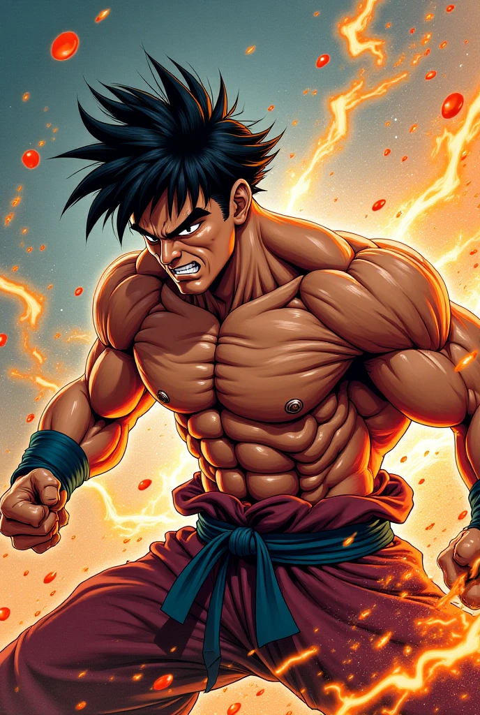 Hiper realista, corpo inteiro, forehead biceps, the king of fighters 95 Ryo Sakazaki, corpo tipo Arnold schwarzenegger, arte shinkiro