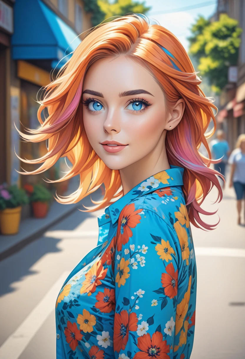 photo of 1girl playfully posing, looking at viewer, wearing a colorful flower pattern dress,  
[ Nina Dobrev | Sophie Ellis-Bextor ], naughty smile, redhead hair loose waves, cleavage, dark blue eyes, pretty eyes, detailed iris, playful, 

outside, garden, summer, green, flowers, detailed background, (closeup, extreme closeup,:1.1),

skin subsurface scattering, skin texture defects,

[(psychedelic colorful paint explosion:1.3)::0.2], secret,

realistic proportions, (analog style:0.8),

wallpaper, ultra realistic, photorealistic, sharp focus, absurdres, HDR, high contrast, photograph, instagram, photography on film, 32mm, detailed and intricate, movie still, octane render, film, kodak, kodachrome portrait, 8K, highly-detailed,