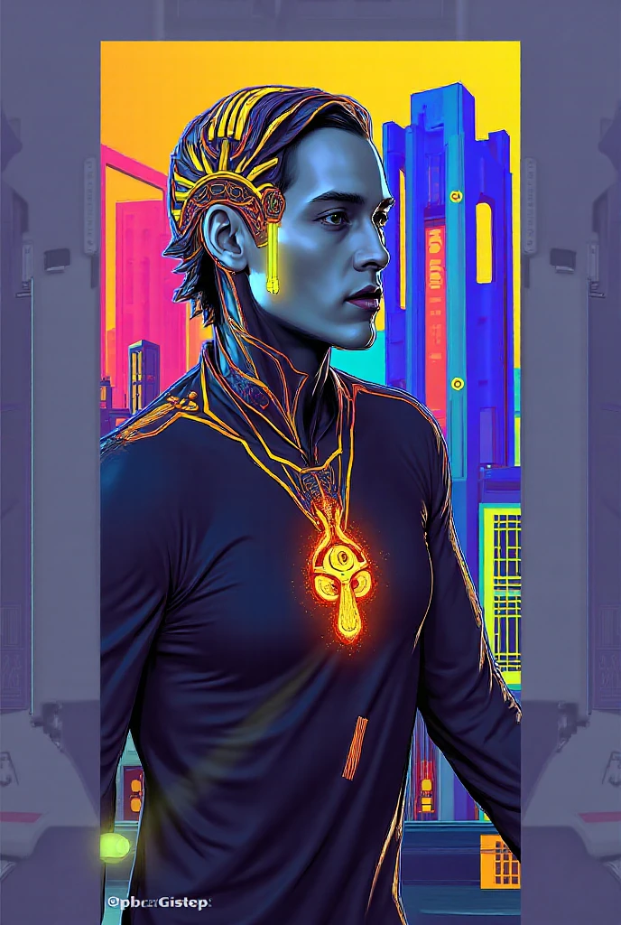 image for futuristic aztec calendar necklace, cyberpunk, detailed, 4k, front image