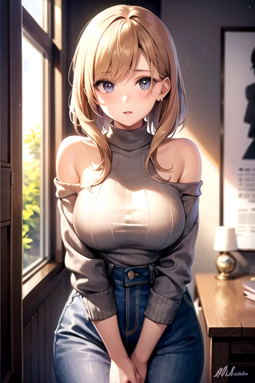((best qualityer)), ((work of art)), (detailded), 1 girl, ombro to ombro sweater, russet hair, Sport Shorts, Croptop/underboob, Overview, 8k, rosto detailded, standing
