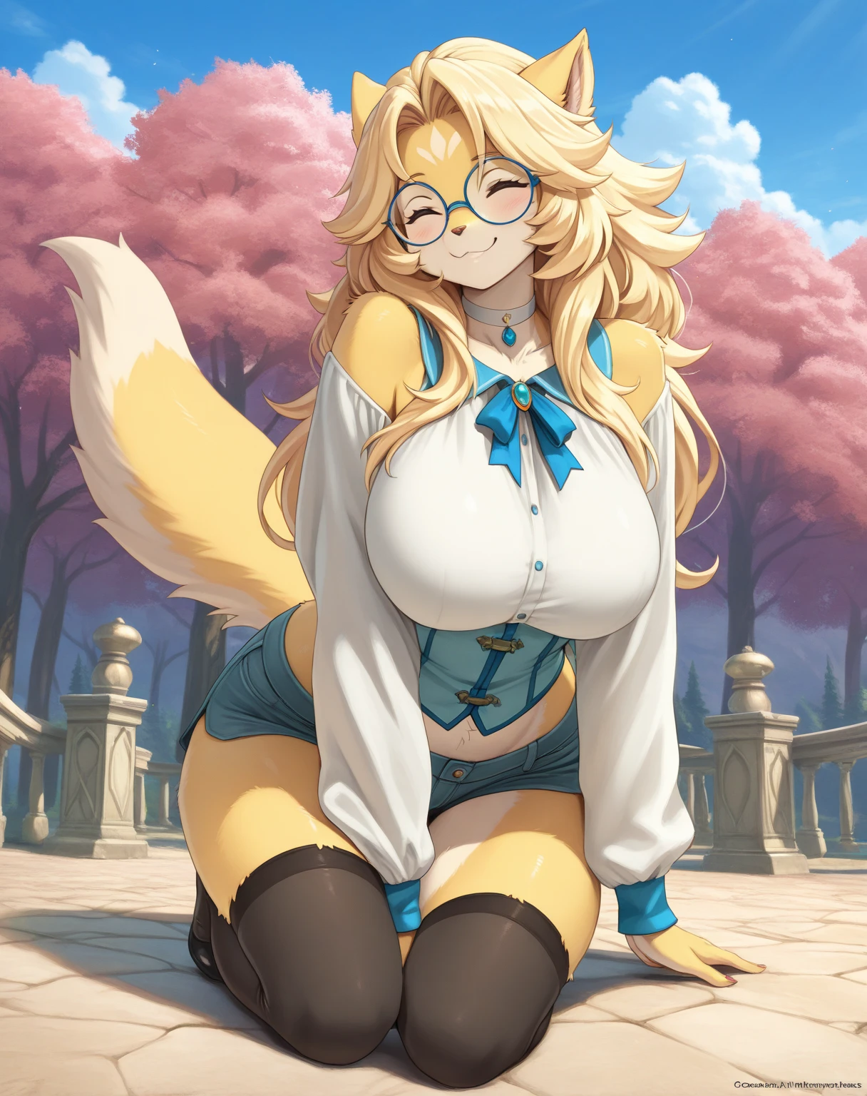 score_9, score_8_up, score_7_up, score_6_up, score_5_up, score_4_up, (solo), female anthro tigress, secretary clothes, skirt, lusty, fluffy body, long blond hair, turquoise eyes, (thick thighs:1.5)((( offering the breasts))) sex partial clothes, (((cleavage))) semi-butonned uniform niform, (barely_visible_booba) (she is sitting) , giant breasts, garter belt tights , showing her panties