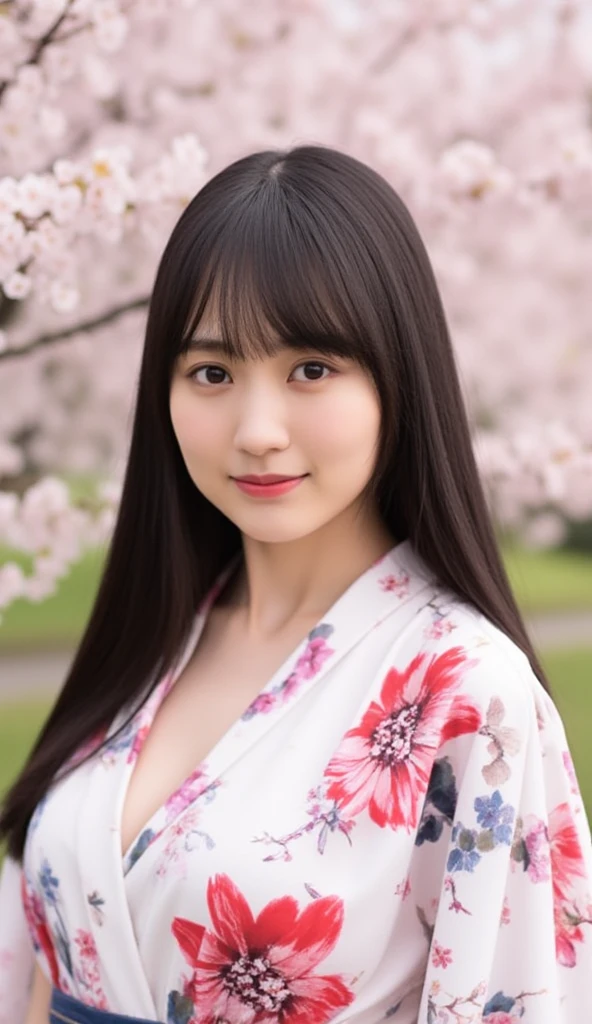 Super super realistic、high quality、Very detailed、Ultra-high resolution、Black Hair、Long Hair、The Beauty of Japan、No makeup、double、Wide-set eyes、Sensual eyes、Sleepy eyes、Apple Cheeks、Alabaster peel、Thin eyebrows 、teeth、Thick lips、Big Hips、sad、behind、Embarrassing 、Apply blush all over the face、Sticking out tongue、Mole under eye、Half-closed eyes、Hollow Eyes、envy、Exhausted、19 years old、height: 147cm、she wearing kimono of deep purple color、standing on Flower Meadow of Delphinium、sunlight、full body、