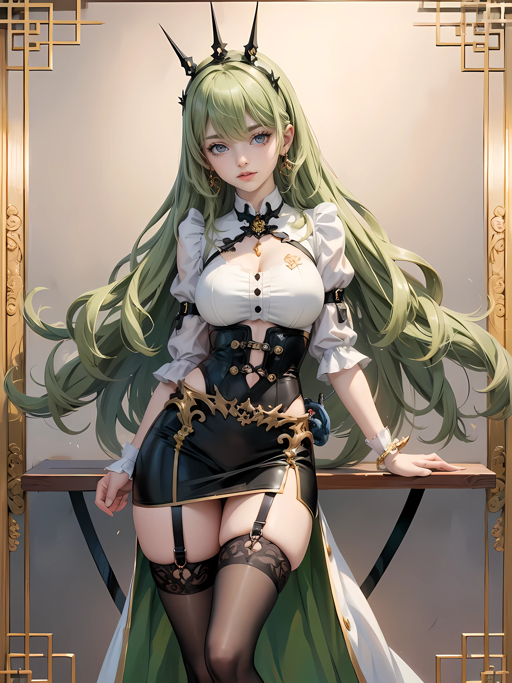 BLACKLIGHT, ((NSFW)), realistic art, extremely delicate and beautiful, ultra-detailed, (1girl), blue eyes, floating, detailed light, illustration, dynamic angle, depth of field, ((((milf)))), girly, long hair, ((green and black hair, multicoloured hair, green highlights hair, twin tails, hair ornament, hair flower, flower, makeup, braid, smile)), vampire eyes, showing fangs, pale white skin, (((Long Sleeve Crop top, Long Skirt, long hair, navel, choker, smile, jewelry, earrings))), (ultra high res, best quality,), (8k, raw photo, best quality, masterpiece), technological sense, best quality, masterpiece, illustration,CG ,unity ,wallpaper, official art, Amazing, finely detail, an extremely delicate and beautiful,extremely detailed, highly detailed, sharp focus,rich background, (real person,photograph), ((high detailed skin)),