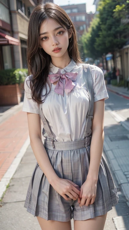 top-quality、​masterpiece、超A high resolution、(Photorealsitic:1.4)、1girl in、Convenience store clerk、enticing、looking in camera、(((shorth hair)))、(((Large ribbon)))、((Ribbon like a butterfly))、Inside a convenience store