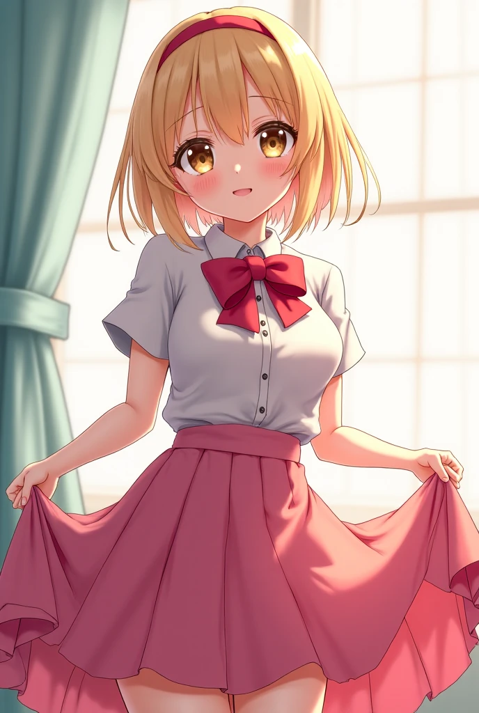 masterpiece, best quality, highres, 1girl, detailed face, blush, anime CG style, (medium breasts), (18 year old girl:1.3), (aged up), good lighting, perfect body, sakura kinomoto, glossy lips, blush, (white fishnets)