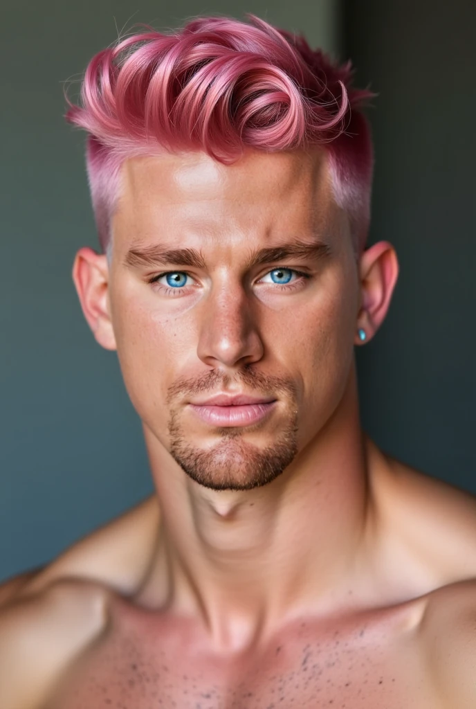 Hot muscular white man with light pink hair young and naked