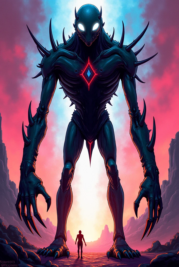 外見は黒いfog,Wearing armor,Modern Battle Suit(((detailed)))The shape is humanoid,Modern weapons(((detailed)))Has glowing red eyes,The shape is made up of purple glowing hearts.(((detailed)))The skeleton is human-like and muscle fibers are visible.,fogのようなもので獲物を探す(((detailed)))Perfect figure,The muscles are slender(((detailed)))Barren Land,dead tree,fog,A world of chaos(((detailed)))Battle Scenes,Overwhelmingly strong,Highest quality。