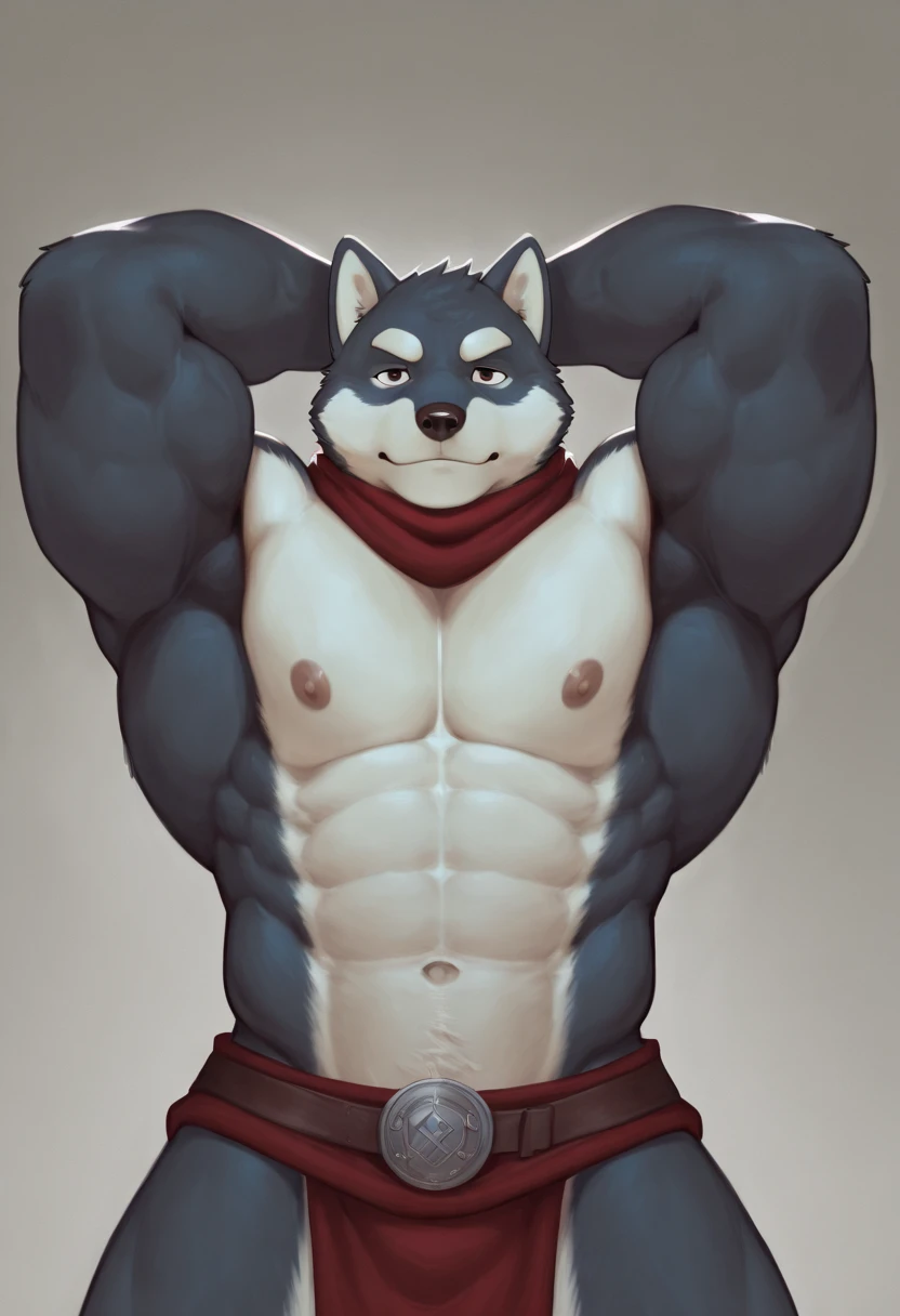male, solo, anthro, wolf, (black & white body), jockstrap, (chest tuft), (pixel art), bulge