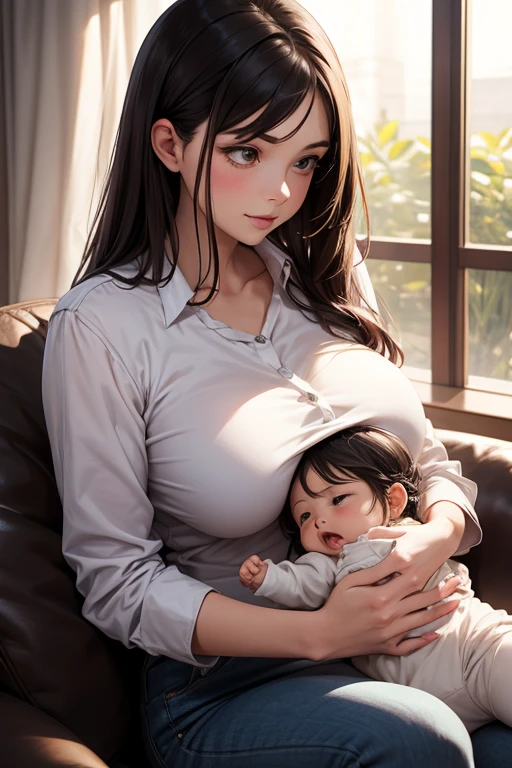 Woman breast-feeding a baby