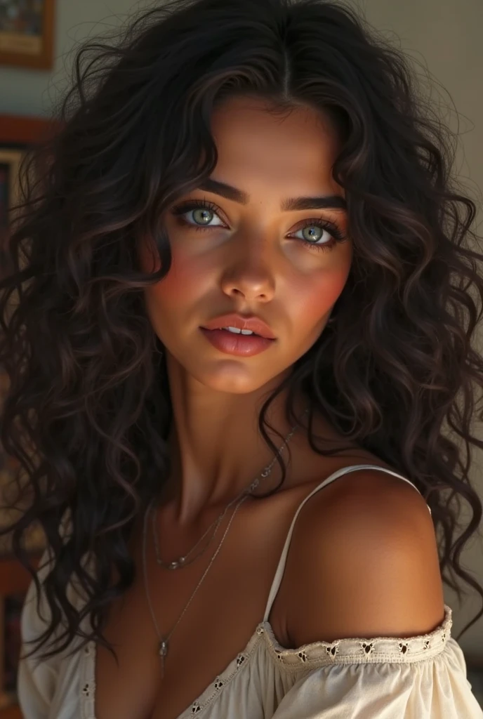 19 year old young woman of gypsy and Maghreb origin,skinny with small tits and a big ass green eyes curly hair
