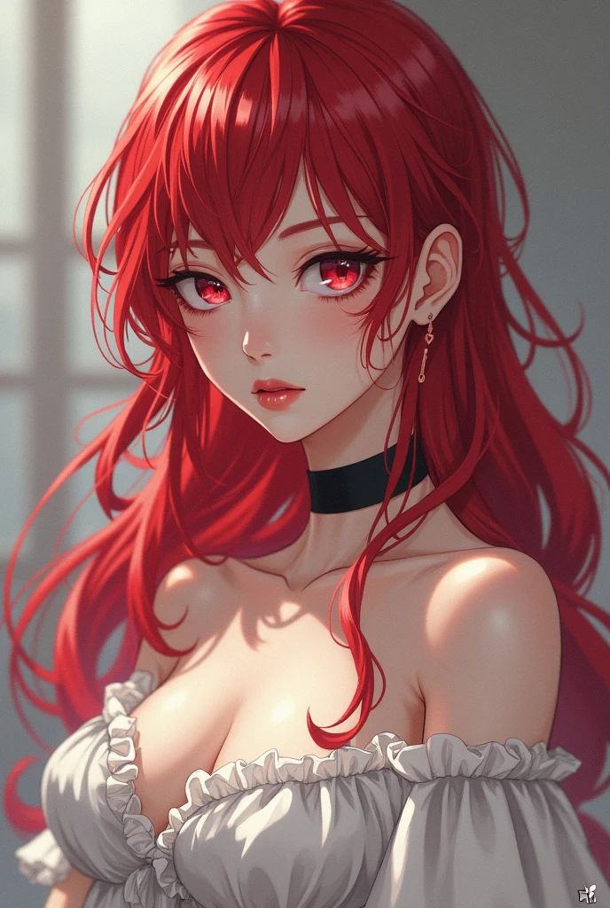 anime, GIRL WITH GREAT AND SUCCULENT ATTRIBUTES LEAVING NOTHING TO THE IMAGINATION OF LONG RED HAIR