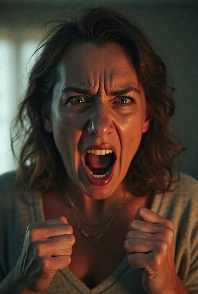 full woman freaking out