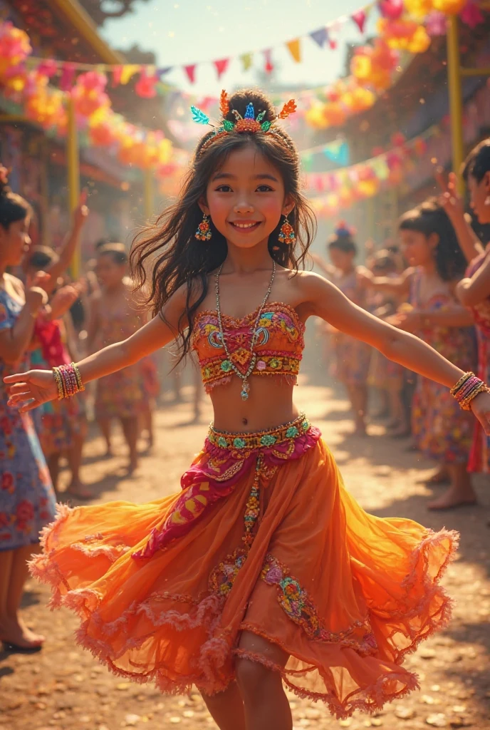 (best quality:1.2), masterpiece, Realistic, Ultra-high resolution, ((a beautiful Japanese idol woman:1.2)), (Gaunt:1.3), (((Very flat chest:1.4))), ((Baby Face)), (show me your armpit:1.2), sweaty armpit, ((Armpits are wet and shiny with sweat)), She has skin that sweats easily Soaking wet, Sweaty, (I can see my pores), (topless:1.2), (wearing samba costumes:1.2), (dancing parade:1.3), (energetic music:1.2), (confetti-filled streets, lively atmosphere:1.2), (decorative floats:1.1), (bustling market stalls:1.2), (delicious street food:1.1)