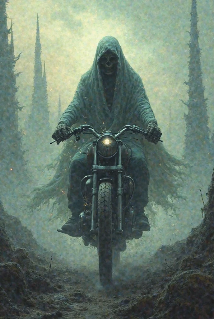 Faceless specter floating through moonlit fog, Storm lighting, loco-mtrx, ShadowNarrator