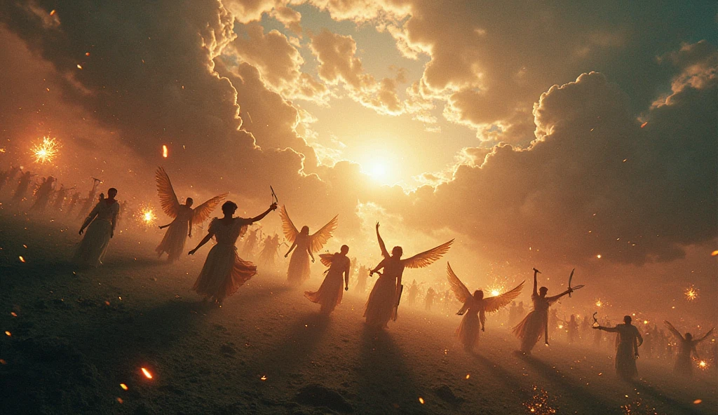 Capture an epic celestial battlefield where angels and demons clash in ...