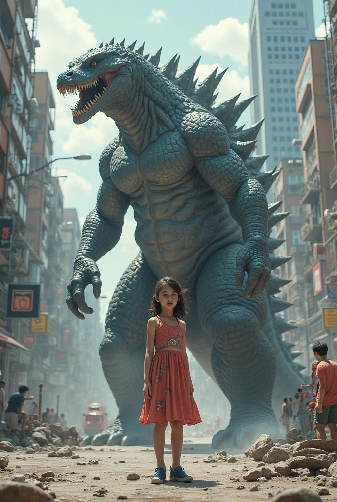 Female Godzilla kiss kid