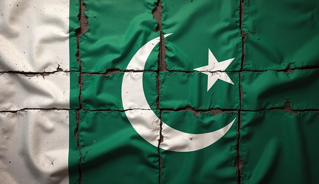 Pakistan flag. army campflauge color instead of green color in flag and wrap razor wire around flag