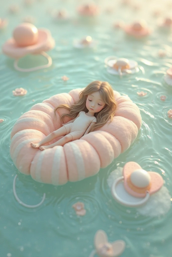 (8k, RAW Photo, Best Quality, Masterpiece: 1.2), (Realistic, Realistic: 1.37) There are many pink shells on the beach, there is water, pearlescent, pearls and shells, soft spills, pearling, pink jellyfish everywhere, soft 3D rendering, ethereal bubbles, bubble landscape, Iray shader, pastel pink, pink reflections, pearl sky, shells, paradise pink, pastel colors, pink pastels, 1 tiny tiny girl in the shells