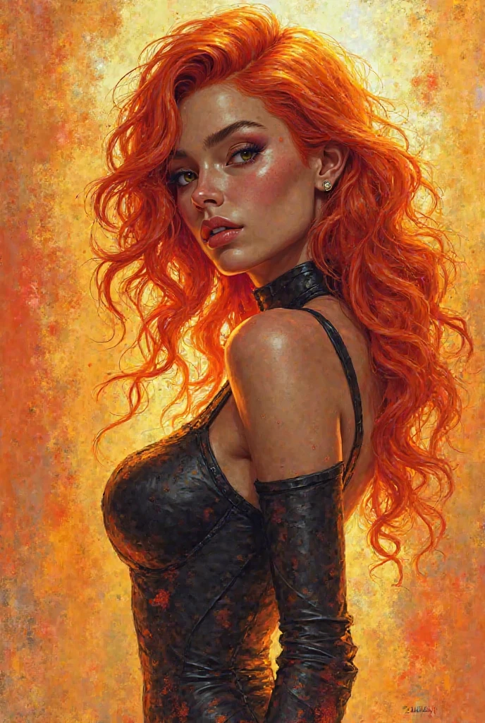 The sexy and dark art of seduction , elegant, long orange hair, bra, (art inspired in Bill Sienkiewicz). oil painting) (best quality,4k,8k,highres,masterpiece:1.2),ultra-detailed,(realistic,photorealistic,photo-realistic:1.37),intricate details,vivid colors,sharp focus,professional,Dave McKean artwork, oil touch of surrealism,oil painting style