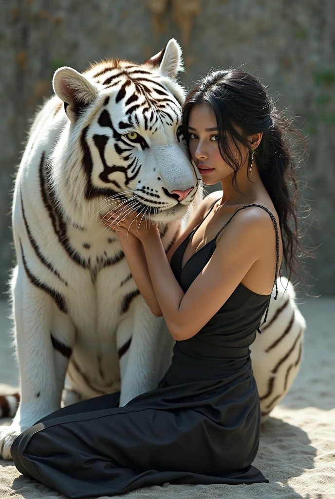 ulzang-6500-v1.1,(RAW photo:1.2), (Photorealistic:1.4), very detailed eyes and faces, Beautiful detailed eyes,  hugefilesize, ultra - detailed, A high resolution, The is very detailed，best qualtiy，illustratio，The is very detailed，CG，unified，8k，Wallpapers，Amazing Cleavage，finely detailled，tmasterpiece，VerydetailedCG，unified，light in face，cinmatic lighting, 16 yaers old，lateral division，((pantyless))，(((dynamicposes)))，(((sexyposture)))，(Camel toes)，(full bodyesbian)，Surrealist portraits of women by David Hockney and Alphonse Mucha，Fantasyart，photographrealistic，动态照明，art  stations，poster for，Volumetriclighting，Very detailed faces，Award-Awarded，in the darkness nigth，deep shading，low tune，Cowboy photos,(formal outfit:1.4),High production level,Exquisite facial features,adolable，Moving,In the illusory dawn moment,reality,offcial art,8K picture quality,Super detail,fine detail skin,Movie Angle,cinematic textures,Movie lighting,tmasterpiece,Best picture quality,Backlight,outline light,one-girl,Beautiful and delicate Korean girl，Small of breast,Flat chest，Slim,emaciated,Pale skin,Big watery eyes,Flawless little face,ssmile，White and straight teeth，Cocked buttocks,Straight light blue long-sleeved shirt,Crisp dark blue trousers，Black leather shoes,Shoulder-length black hair with loose straight black hair，tidy hair，In the wild，outside，A big tiger，The girl wrapped her arms around the tiger's neck，Detailed tiger