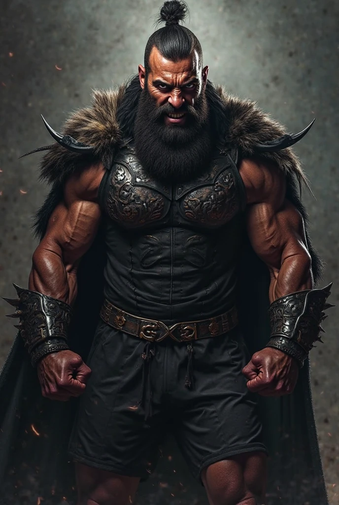 well built troll, angry, wearing spiky armor, holding an axe that is on fire, scary looking.