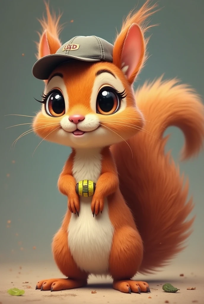 A small squirrel, with bright reddish brown fur, big, bouncy eyes, and an enormous tail that swings wildly. He wears a cap turned backwards and a fluorescent bracelet.
personality : Extremely energetic, chatty and clumsy. There are always ideas "geniais" that go horribly wrong in a hilarious way.