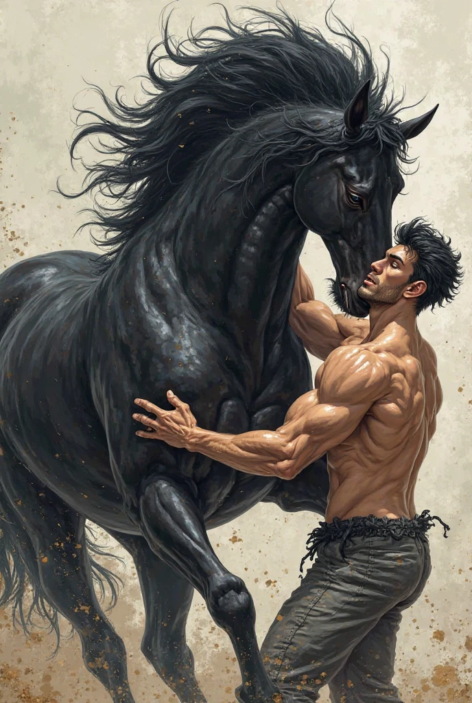 ((solo)), anthro mustang, (grey fur, black mane, darker snout and hands:1.3), ((equine face)), male, late twenties, athletic, abs, (veiny, ripped muscles:1.3), (correct anatomy, heavy build, massive body, wide hips, wide torso), (realistic fur, detailed fur texture:1.5), detailed background farm, photorealistic, (shorts:1.3), (big bulge with outline:1.2), bare torso, (detailed clothing), hyperrealistic, ultradetailed, by kenket, natural lighting, sweat, exhausted, kneeling bend down position, epic