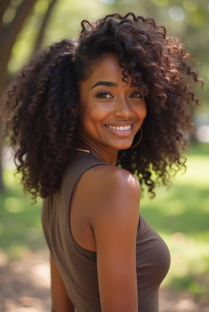 Brunette woman with afro
