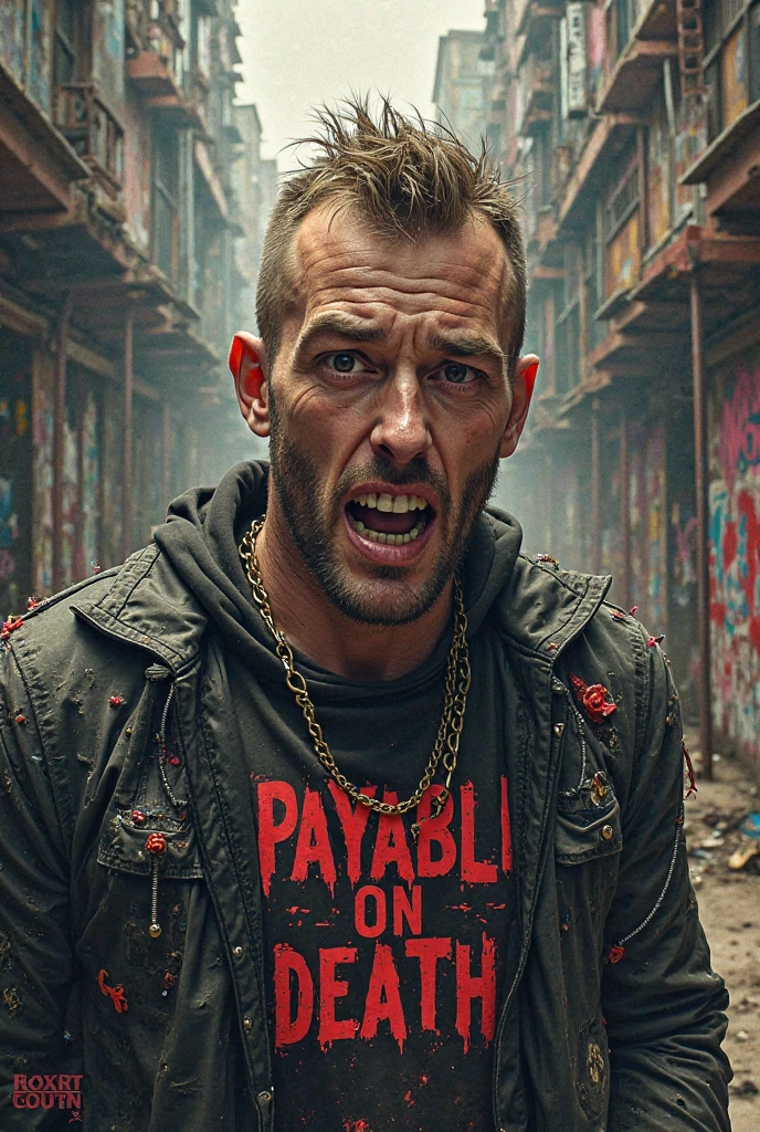 Prompt: (masterpiece)+, (extremely (realistic)+,a portrait of an extremely ugly Massive nazi-satanist post-apocalyptic raider punk. bad skin, dirty skin, scars and bruises, warpaint, dressed in a black leather jacket over bare chest and raider gear, makeshift outfit. Mad max. Raider. evil grin. Crazy stare. Front photo. Looking in camera. volumetrics dtx, Photorealistic, ultra detailed, Artstation trending, very very detailed, realistic shaded lighting, dynamic shadows, detailed Night riot streets background, upper body, professional photograph of a detailed skin, sharp focus, dramatic, award winning, cinematic lighting, octane render, unreal engine, volumetrics dtx, Photorealistic, ultra detailed, Artstation trending, very very detailed, hyperrealistic, fine details, realistic shaded lighting, dynamic shadows, Night riot streets background, add_detail:1, skin pores and wrinkles, details.,More Reasonable Details