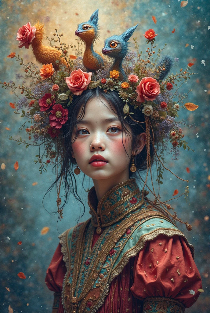 a  girl with decorations about the laws of physics