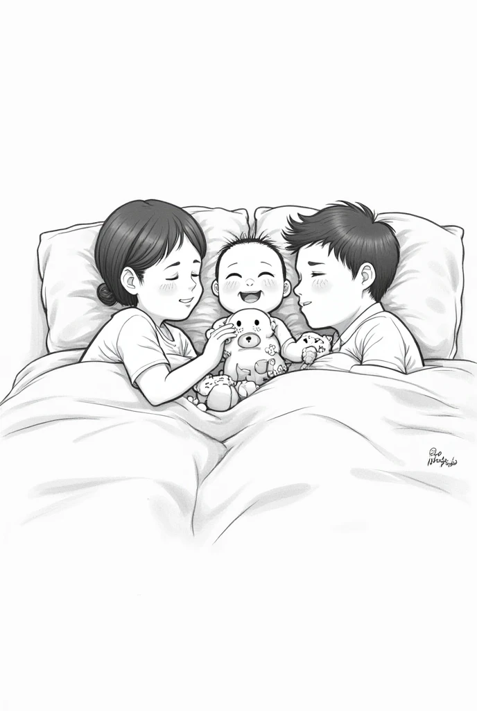 (Chinese baby baby),He has thinning hair,He was sitting sideways in his clothes,Fundo sala de estar,Sketch style,Black and white line drawing,Medium shot,wide wide shot,8K,