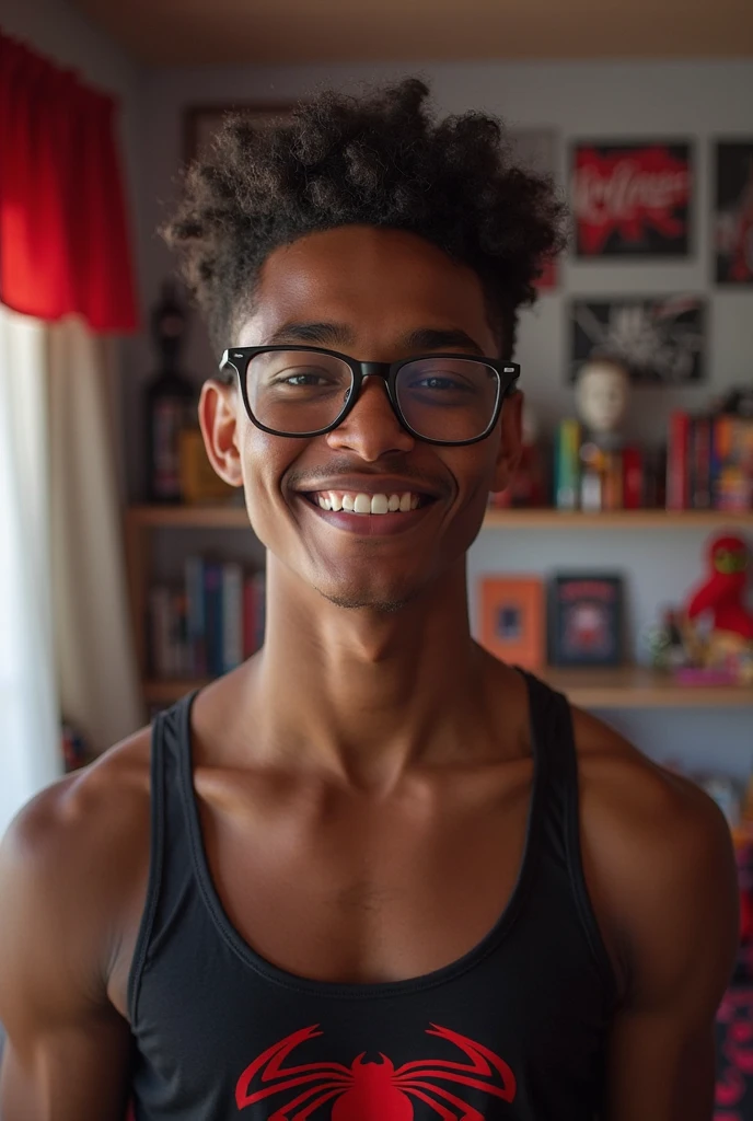15 year old teenager, ?????, muscular, with glasses