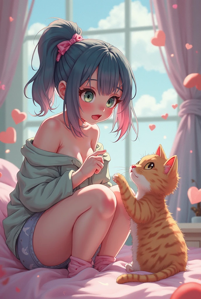 absurderes、ultra-detailliert、masterpiece、top-quality、BRAEK、Official art、(Beautifully Aesthetic:1.2)、(watercolor paiting:Curly)、BRAEK、Devilish Beautiful Girl、a beautifulchi girl、(kawaii:⒈3)、sixteen years old、BRAEK、colourful hair、Splash、(Mixed blue and pink hair:1.2)、(フラクタルアート1.3)、BRAEK、Cat's ears、A sexy、BRAEK、humanoide、BRAEK、a white bikini、BRAEK、Red-eyed、BRAEK、From Side、Look at viewers、BRAEK、Plush bets、(all-fours:1.1)、BRAEK、Shyness、tension、red blush、happy facial expression:1.5。The best smile、BRAEK、Showa gravure、Quads、from the rear、BRAEK、(Super detailed cat)Living with、BRAEK、