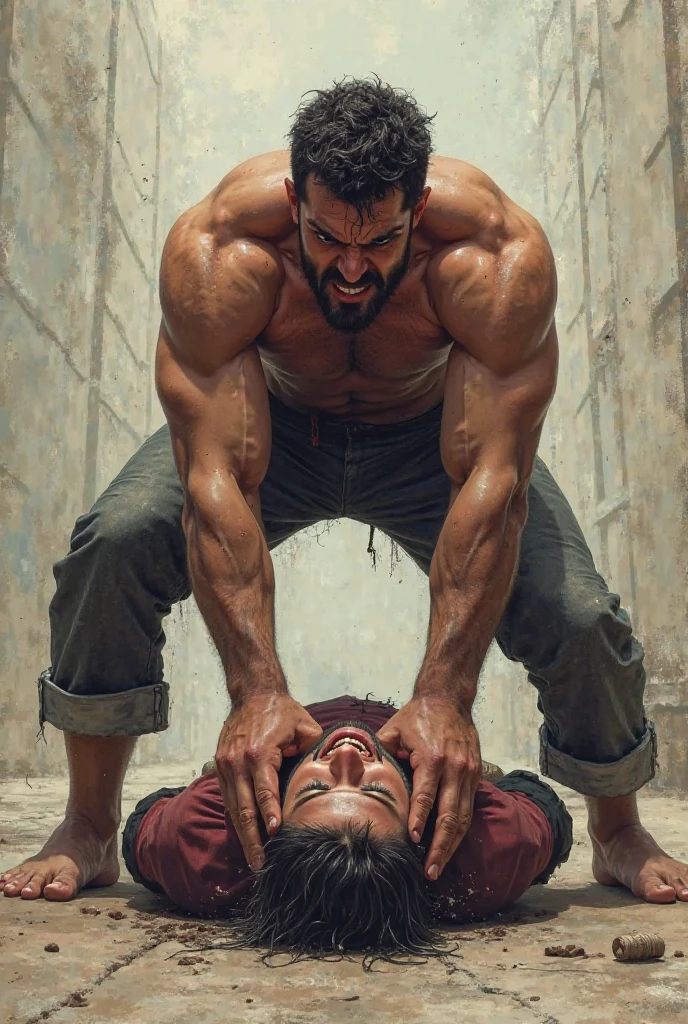 A man straddles a man and puts his target on his ass.